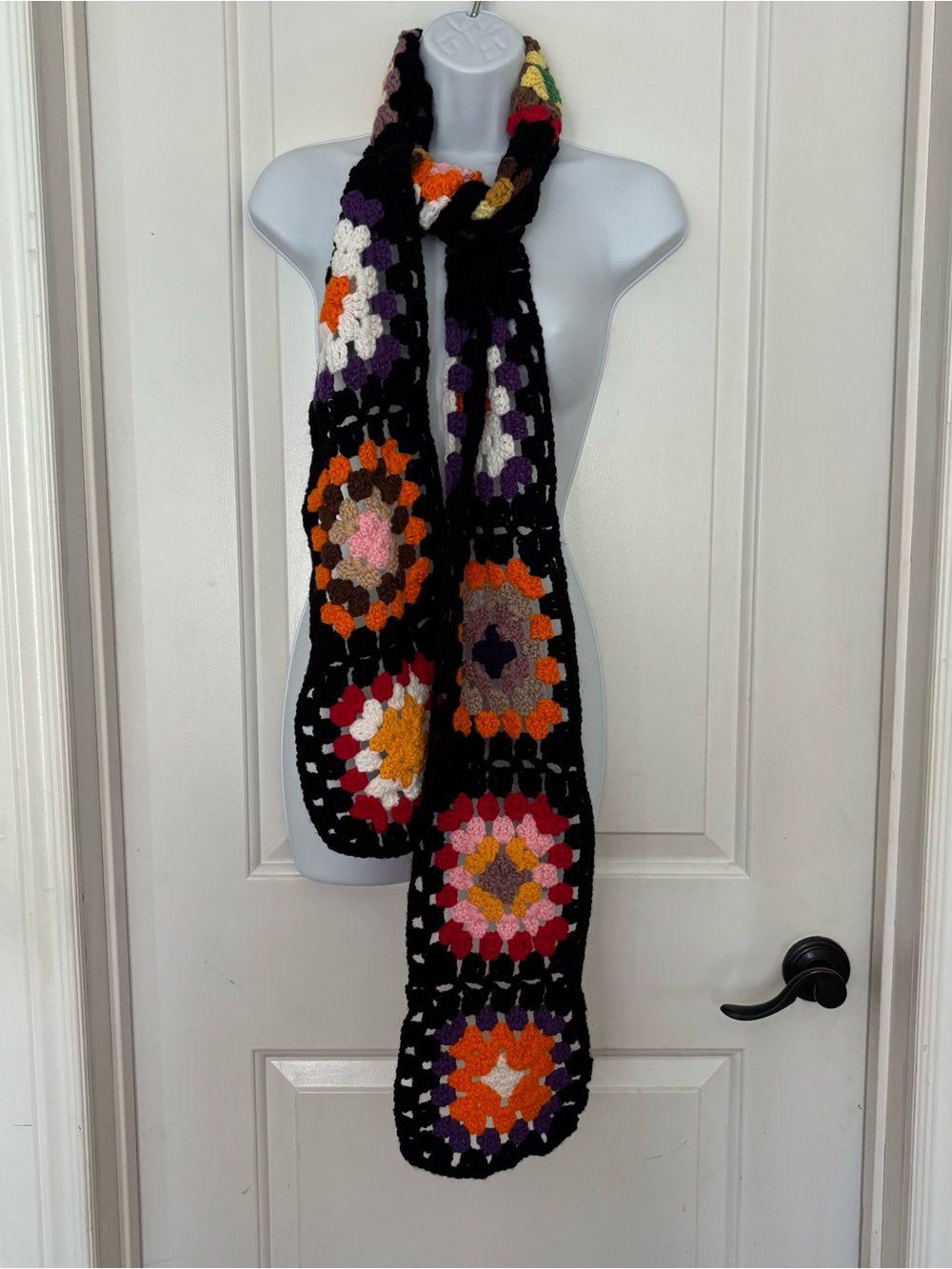 Handmade granny square crochet scarf